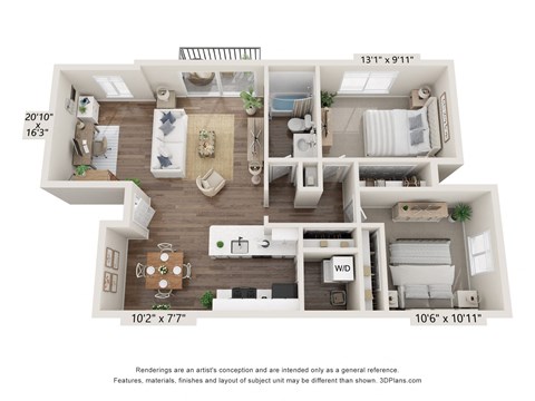 2-Bed/1-Bath, Daffodil Deluxe Floorplan at Bristol Squareat Bristol Square and Golden Gate Apartments, Michigan, 48393
